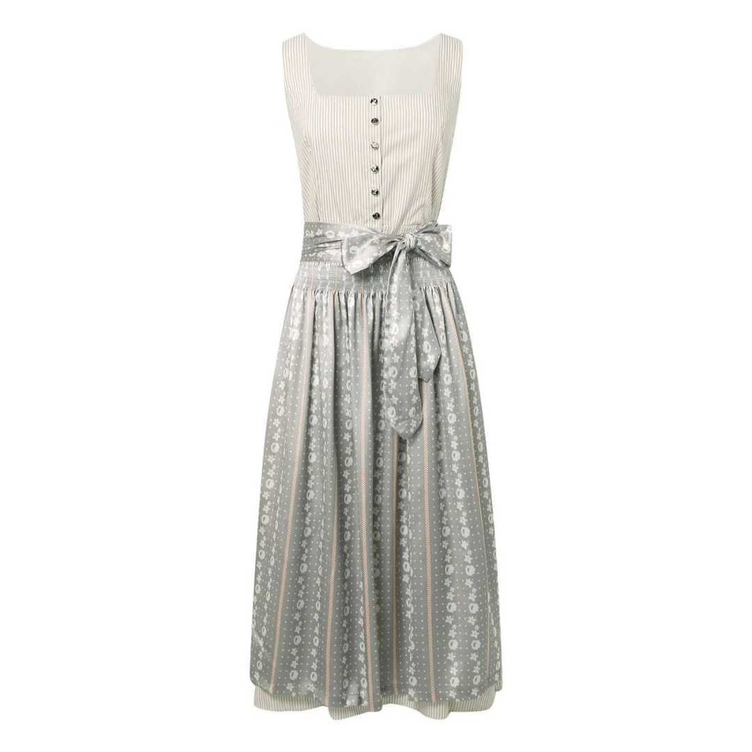 Stilvolles Graues Knielanges Kleid Für Damen | Knopfdetail