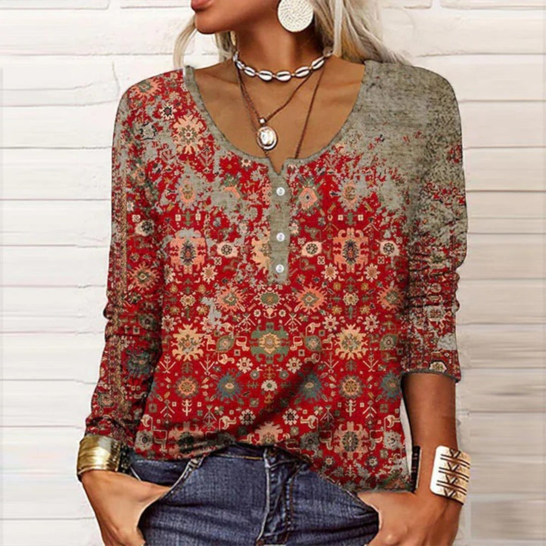 Capucine | Boho-blumenbluse Für Damen | Lange Ärmel