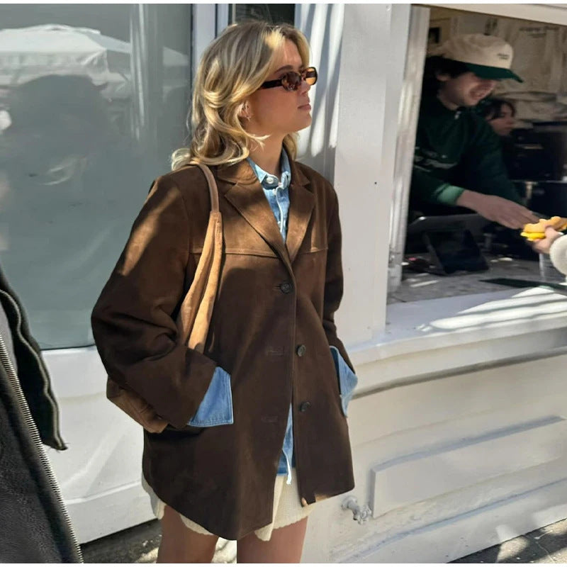 Klassischer Lederblazer Für Damen | Mit Fallendem Revers