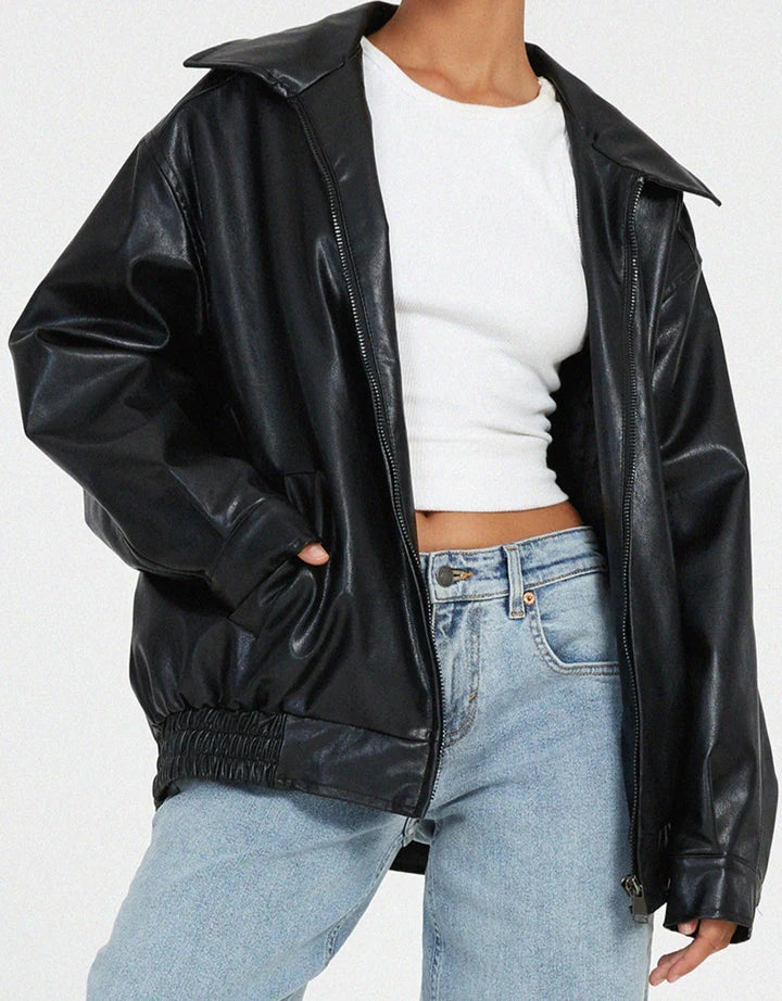 Oversize Damen-Lederjacke mit lockerer Passform