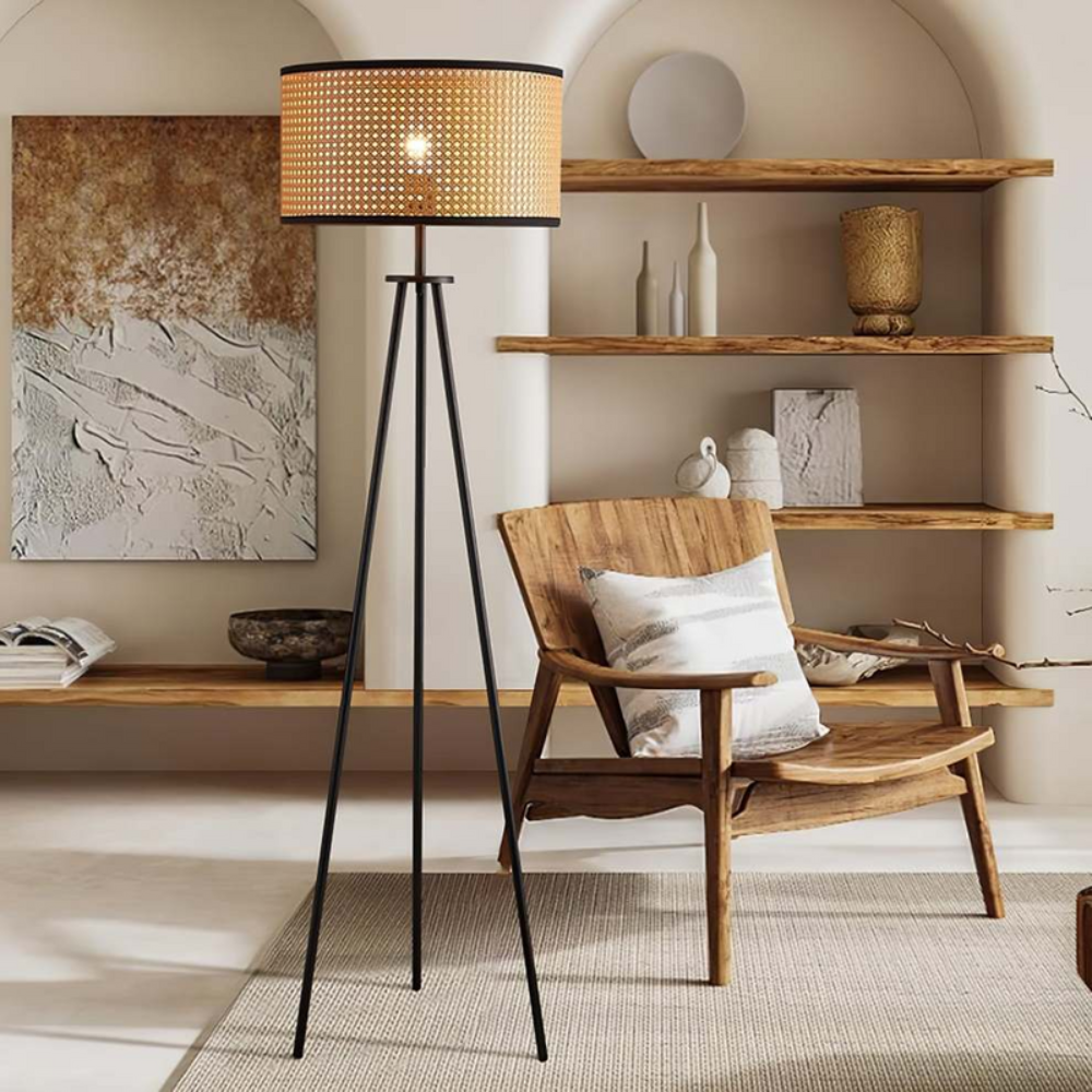 Modern Standing Lamp with Woven Shade Design