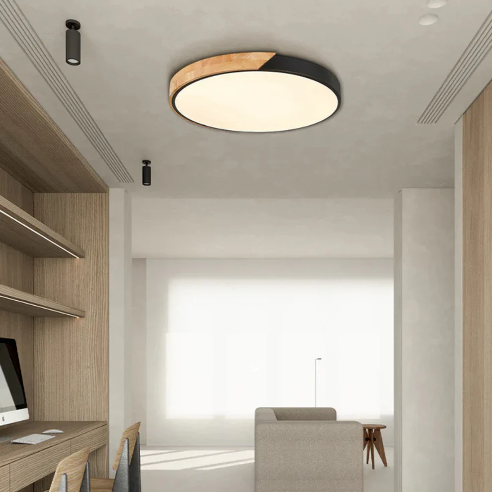 Skandinavische LED-Deckenleuchte aus Holz – Minimalistisches Design & Warmes Licht | Ideal für Schlafzimmer, Flur & Wohnzimmer