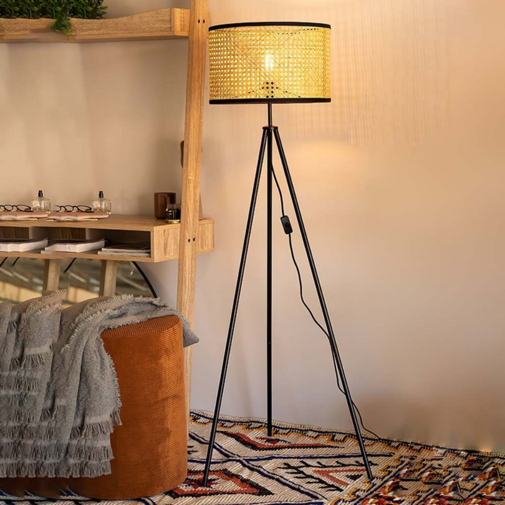 Modern Standing Lamp with Woven Shade Design