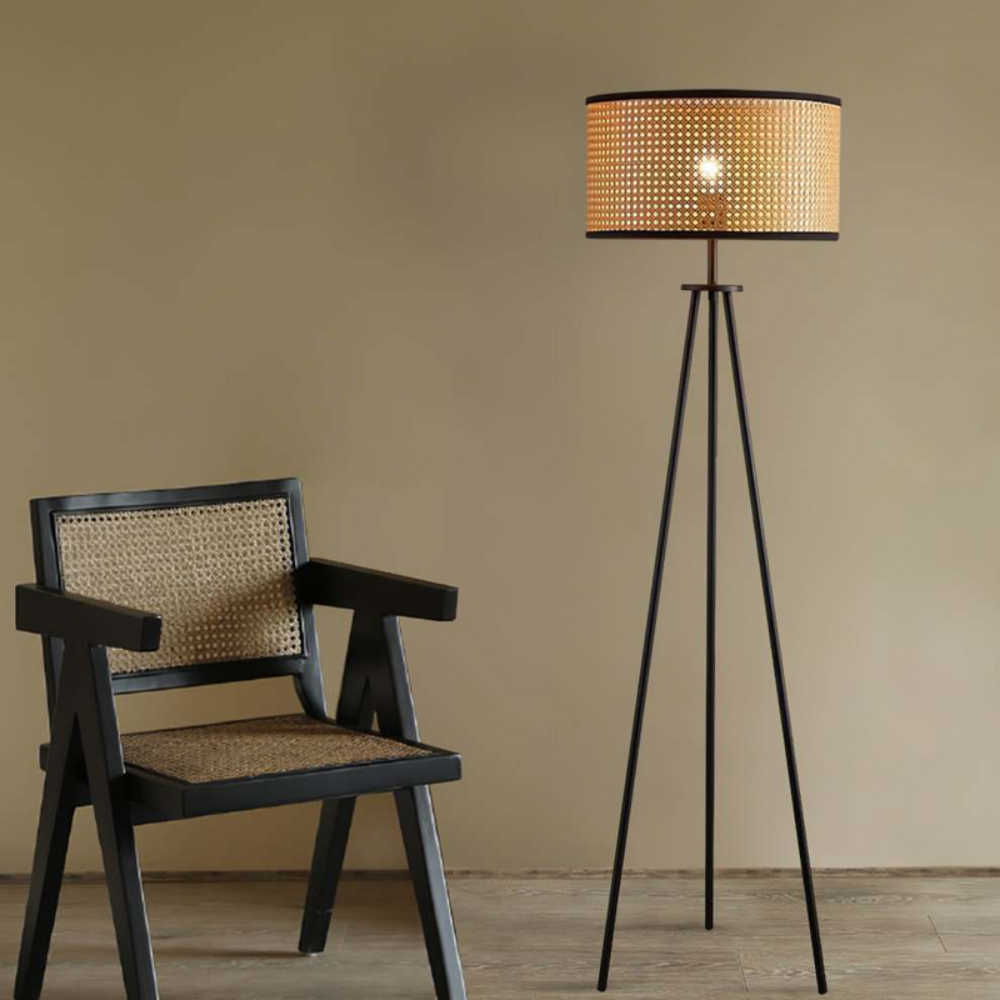 Modern Standing Lamp with Woven Shade Design