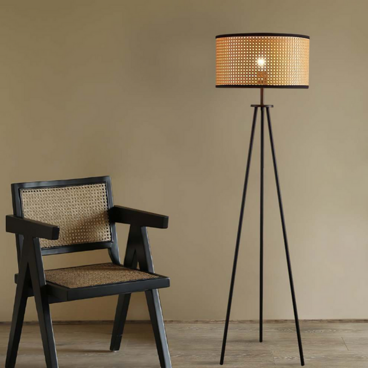 Modern Standing Lamp with Woven Shade Design
