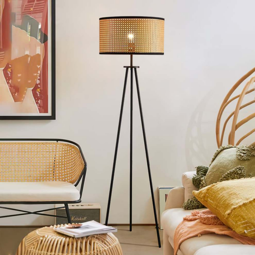 Modern Standing Lamp with Woven Shade Design