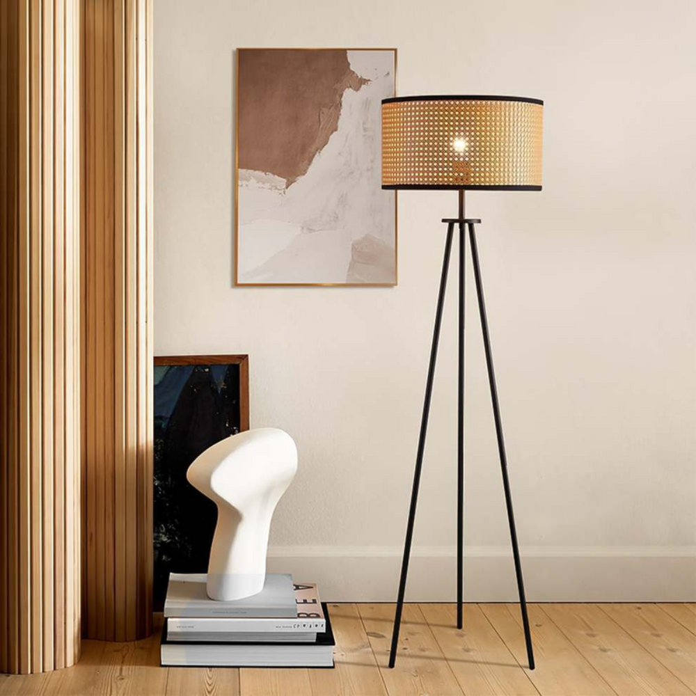 Modern Standing Lamp with Woven Shade Design