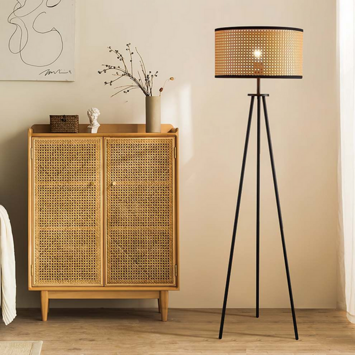 Modern Standing Lamp with Woven Shade Design