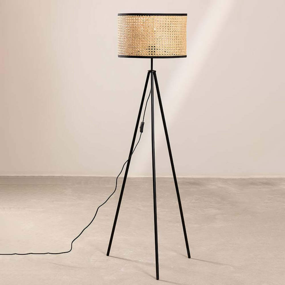 Modern Standing Lamp with Woven Shade Design
