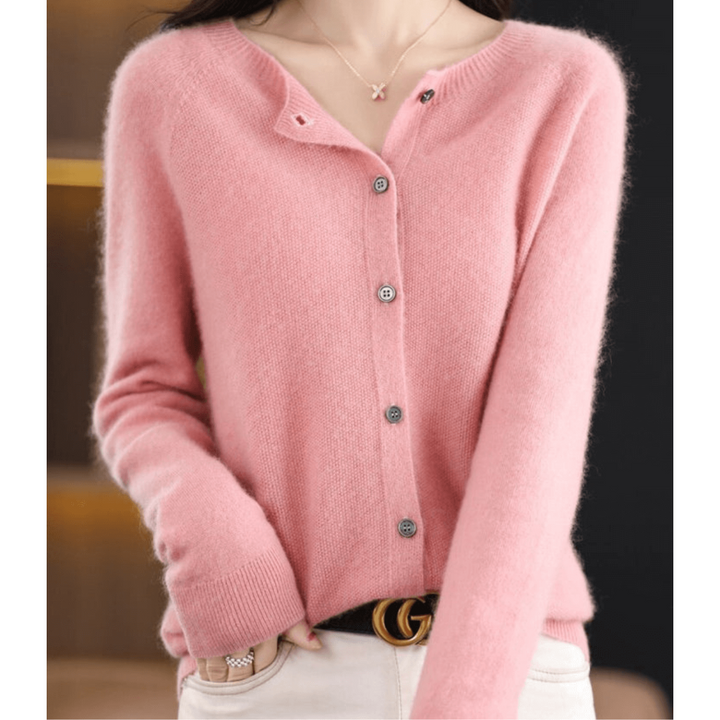 Damen Kaschmir Rundhals-Cardigan Mit Langen Ärmeln | Knopfleiste Vorne