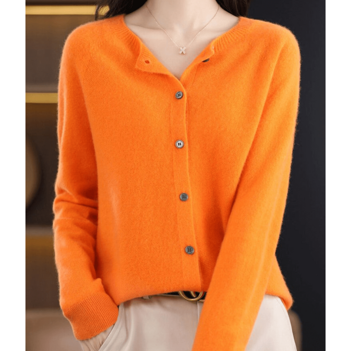 Damen Kaschmir Rundhals-Cardigan Mit Langen Ärmeln | Knopfleiste Vorne