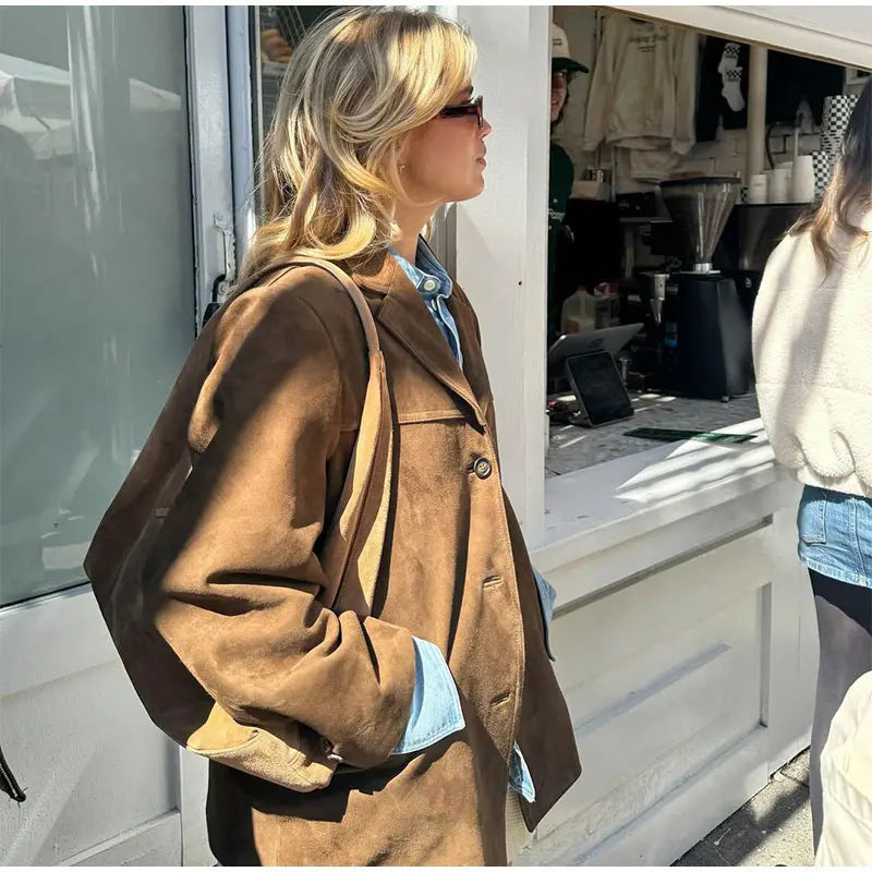 Klassischer Lederblazer Für Damen | Mit Fallendem Revers