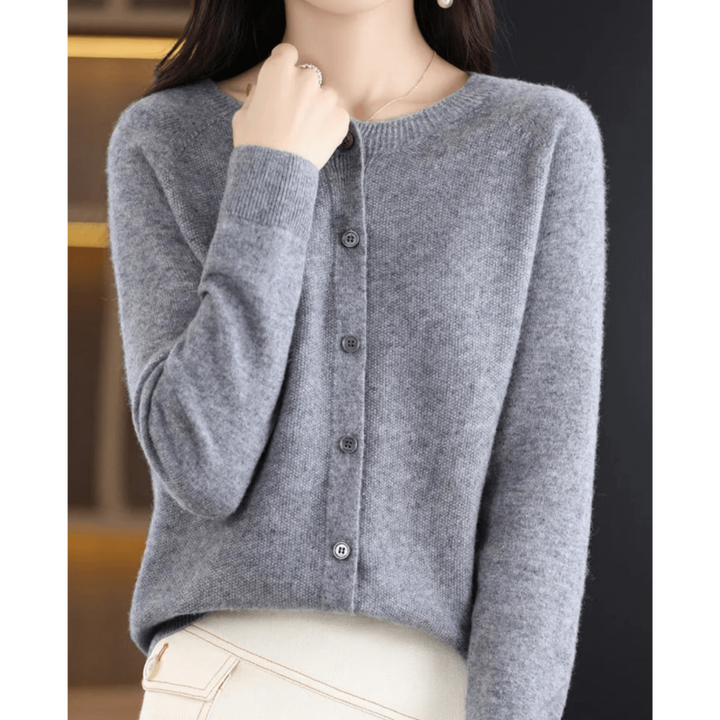 Damen Kaschmir Rundhals-Cardigan Mit Langen Ärmeln | Knopfleiste Vorne