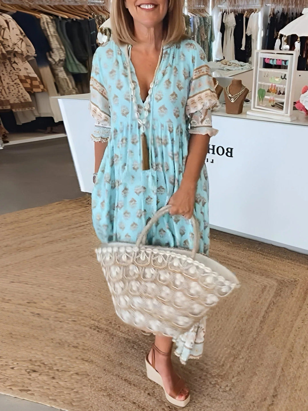 Florence | Boho V-ausschnitt Sommerkleid Für Damen | Maxi