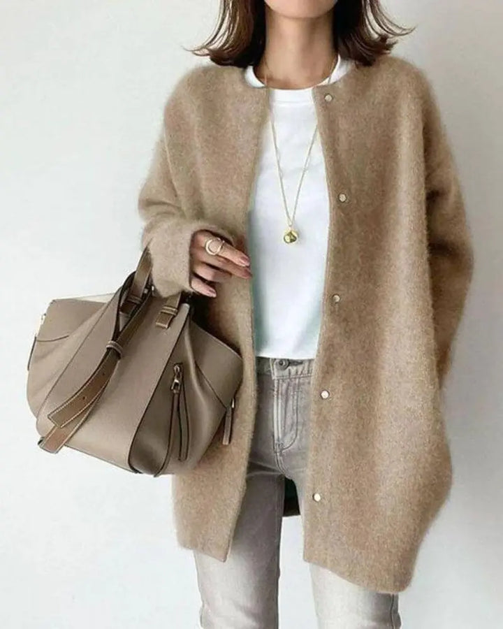 Langer Kragenloser Cardigan Für Damen | Winter