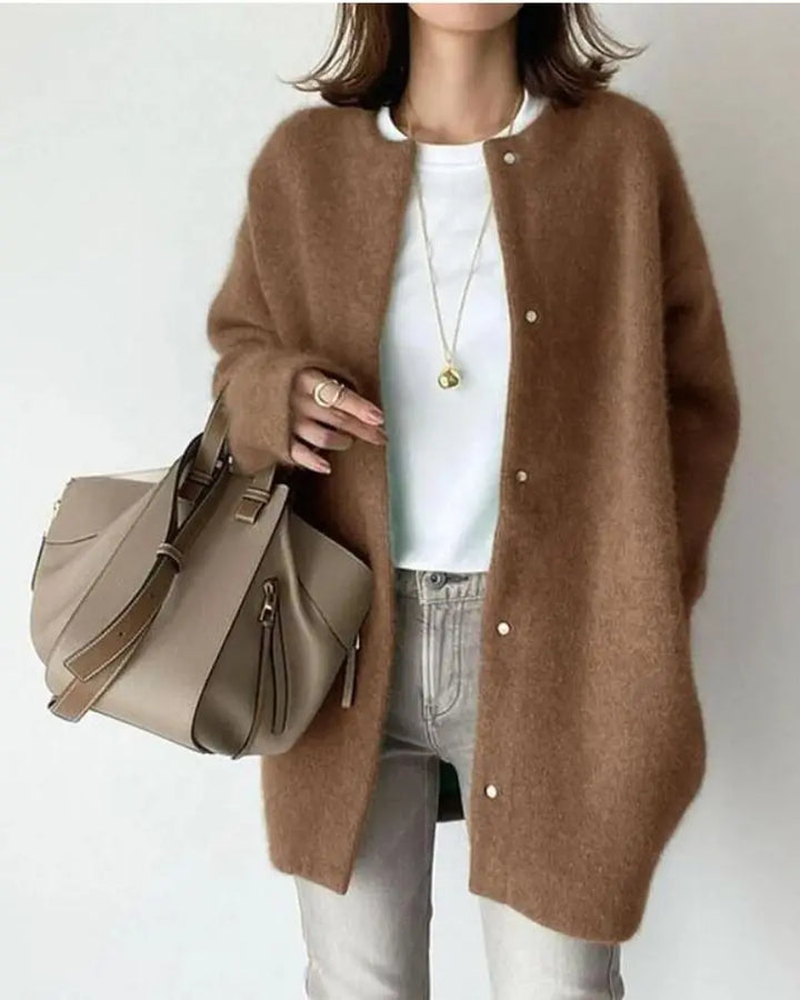 Langer Kragenloser Cardigan Für Damen | Winter