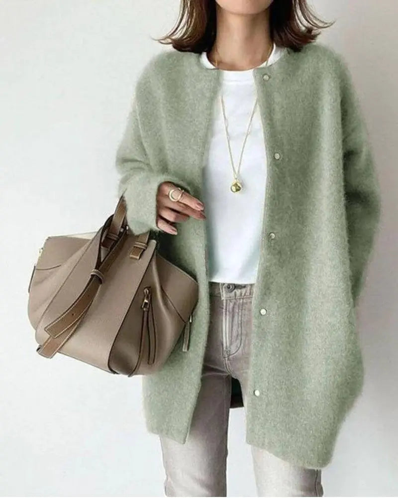 Langer Kragenloser Cardigan Für Damen | Winter