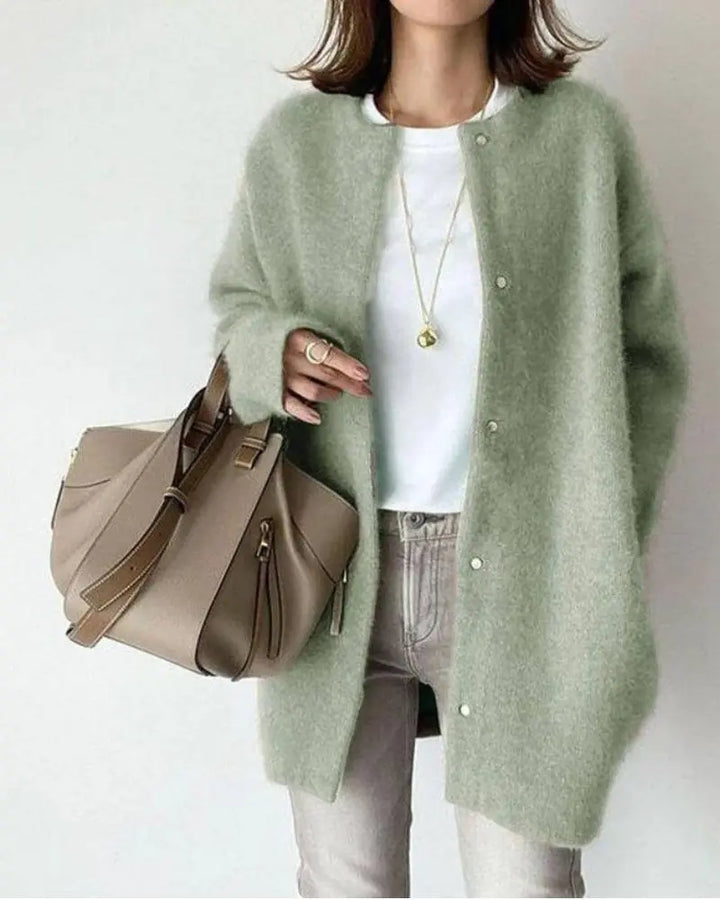 Langer Kragenloser Cardigan Für Damen | Winter