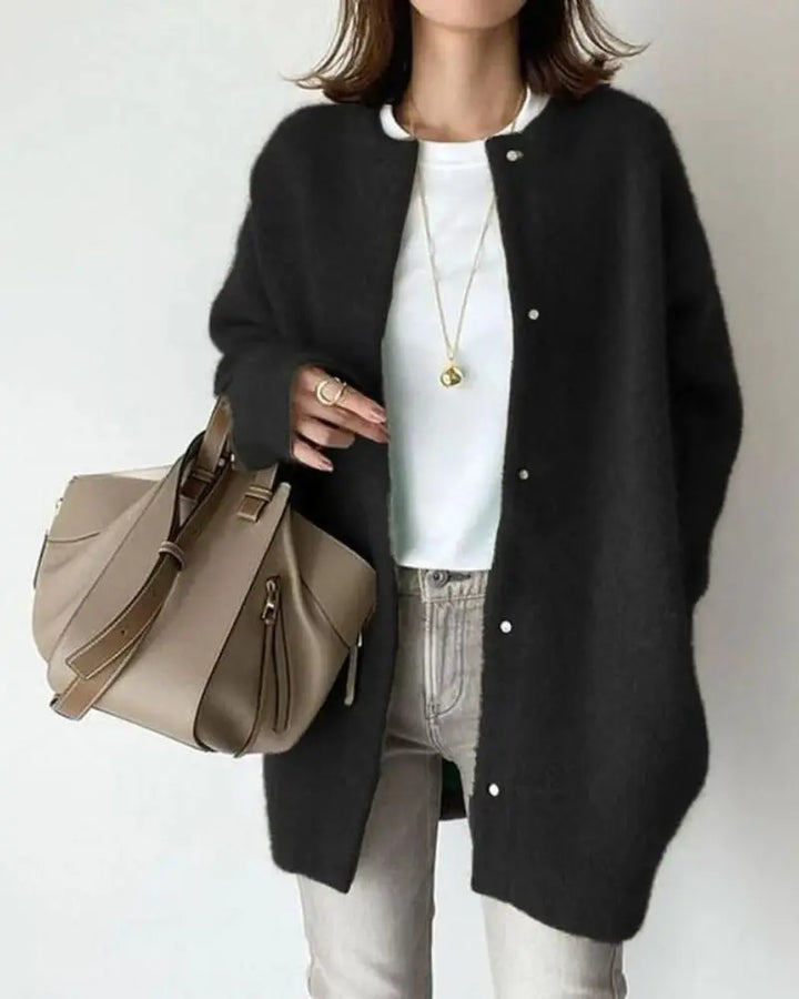 Langer Kragenloser Cardigan Für Damen | Winter