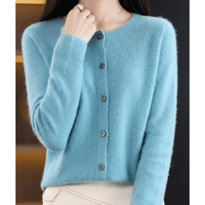 Damen Kaschmir Rundhals-Cardigan Mit Langen Ärmeln | Knopfleiste Vorne