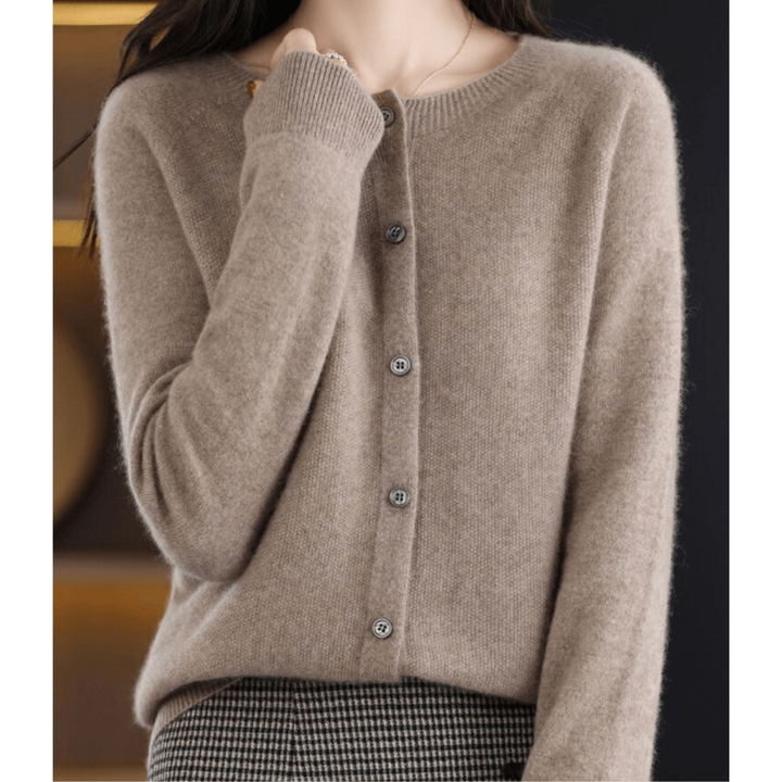 Damen Kaschmir Rundhals-Cardigan Mit Langen Ärmeln | Knopfleiste Vorne