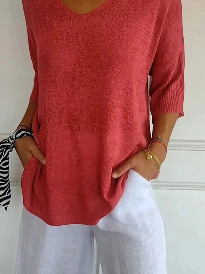 Manon | Bequemes Stricktop Mit V-ausschnitt Für Damen