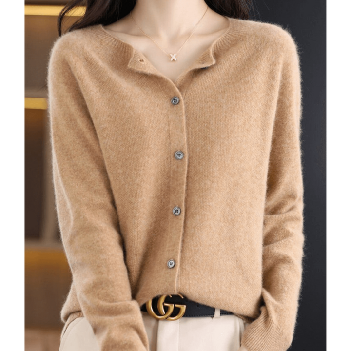 Damen Kaschmir Rundhals-Cardigan Mit Langen Ärmeln | Knopfleiste Vorne
