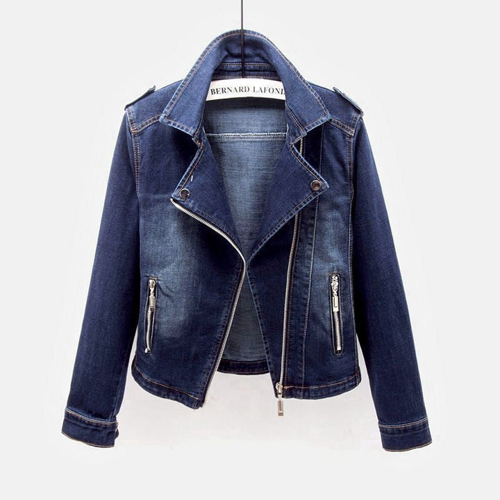Trendige Denim Moto Jacke Für Frauen | Reverskragen