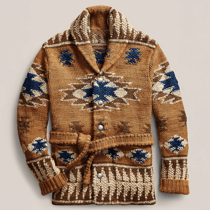 Herren Winter-Langarm-Cardigan Mit Gürtel | Vorne Offen