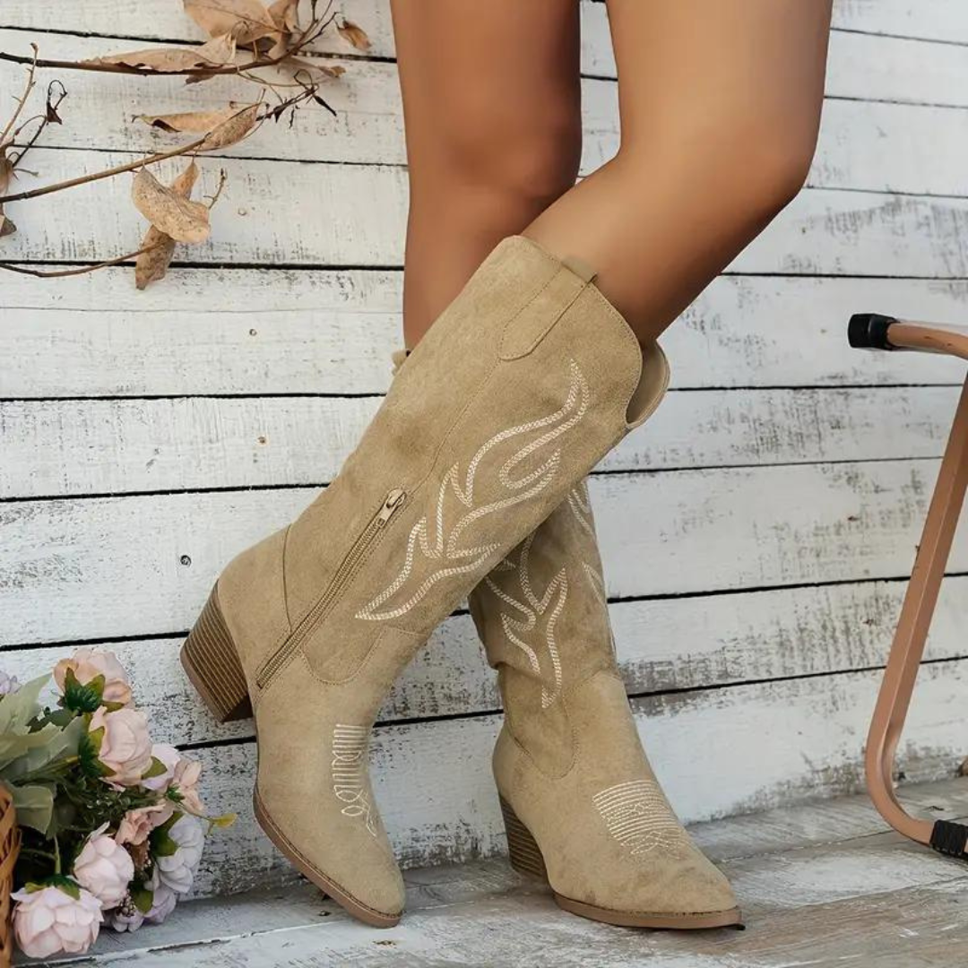 Damen Cowboystiefel Mit Seitlichem Reißverschluss | Blockabsatz