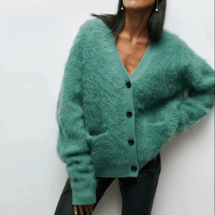 Lässiger Damen-Cardigan Mit Knopfleiste Und V-Ausschnitt | Lange Ärmel