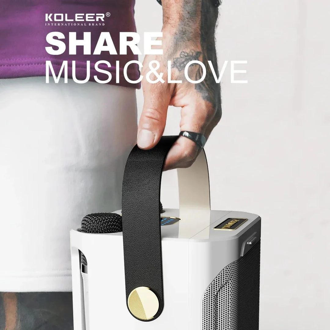 Leistungsstarker Karaoke Bluetooth-Lautsprecher – Tragbare 360° Stereo-Surround-Boombox | Wasserdichter kabelloser Subwoofer mit zwei Mikrofonen