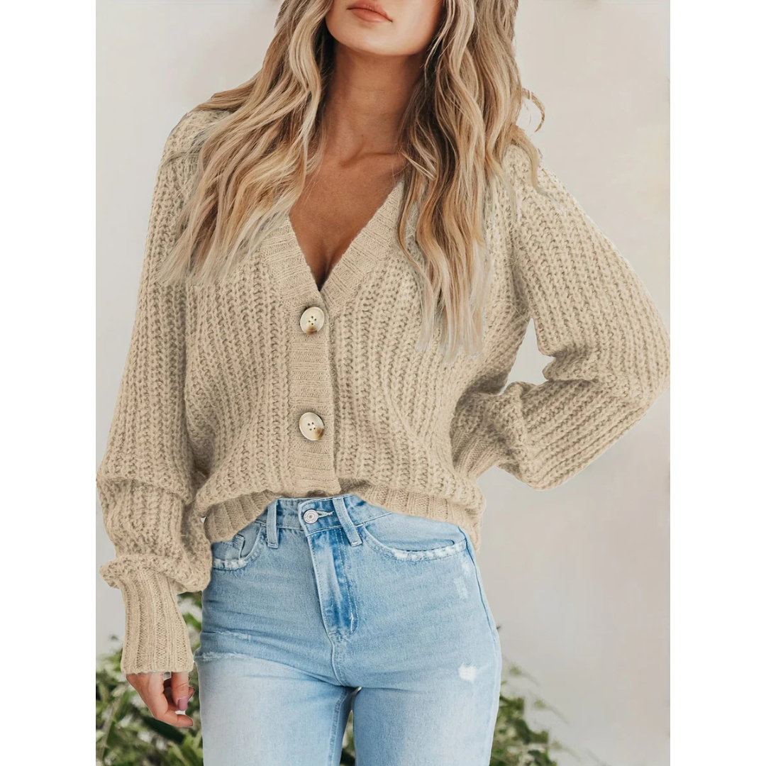 Damen Winter-Cardigan Mit V-Ausschnitt | Lange Ärmel