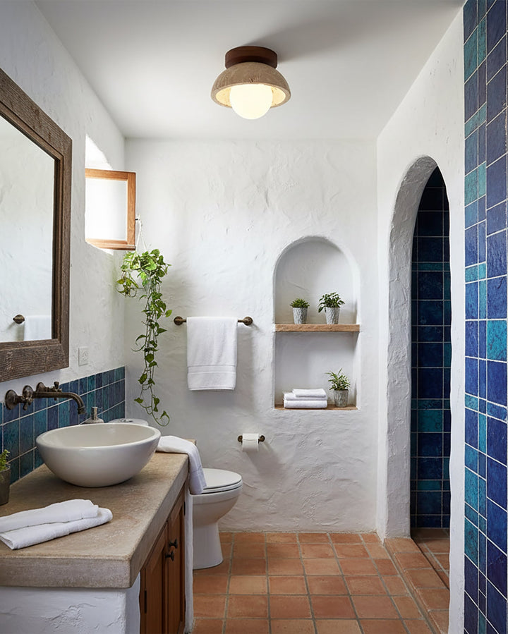 Lámpara de techo decorativa con acabado de piedra en forma de globo