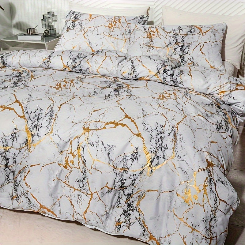 Hot Stamped Marble Quilt Cover and Pillowcase Set
