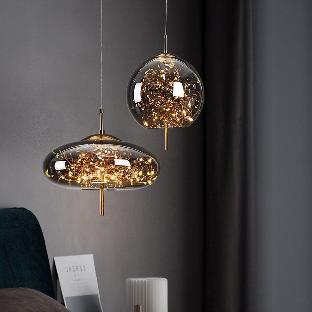 Hanging Glass LED Pendant Light Warm Ambient Ceiling Illumination