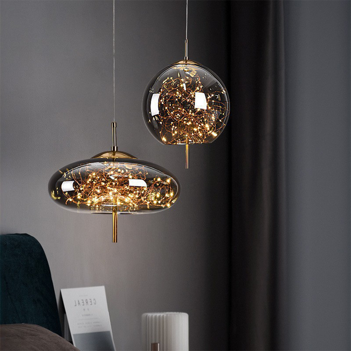 Hanging Glass LED Pendant Light Warm Ambient Ceiling Illumination