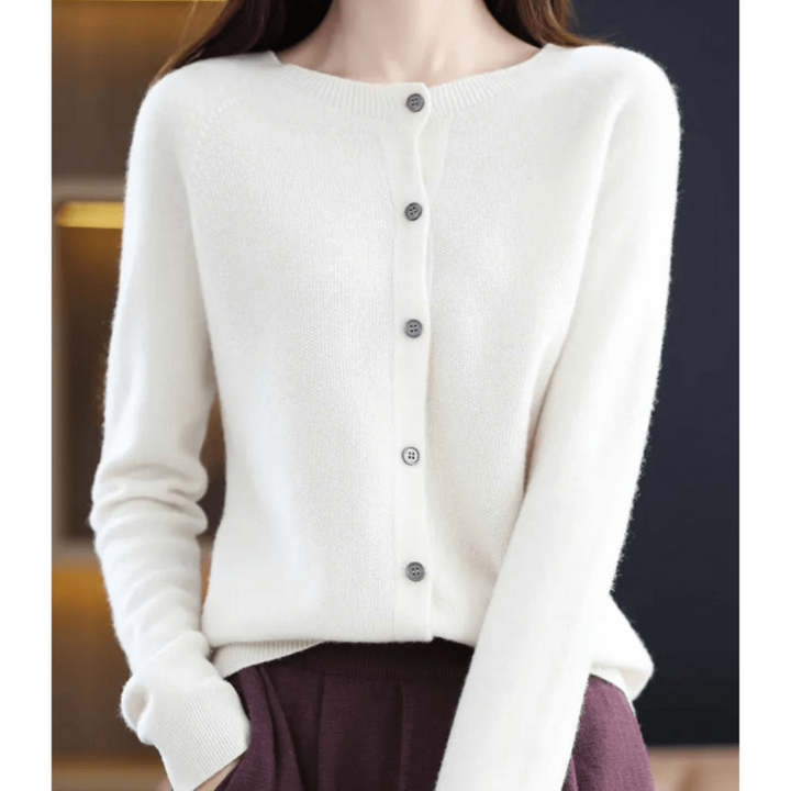 Damen Kaschmir Rundhals-Cardigan Mit Langen Ärmeln | Knopfleiste Vorne