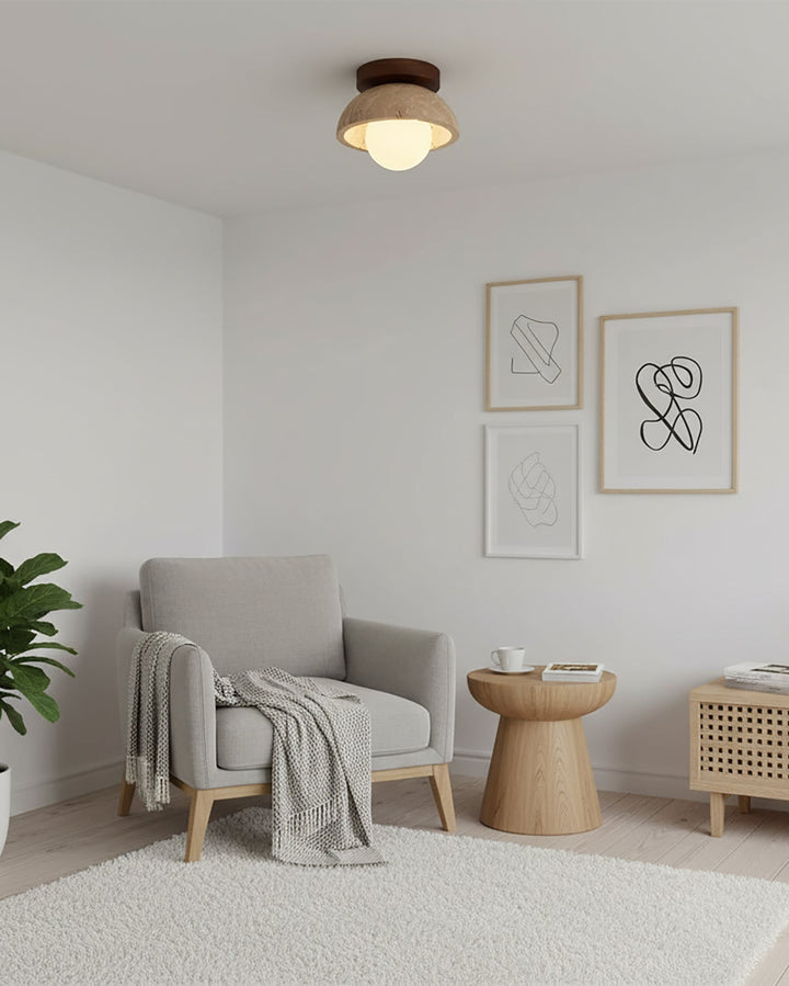 Lámpara de techo decorativa con acabado de piedra en forma de globo