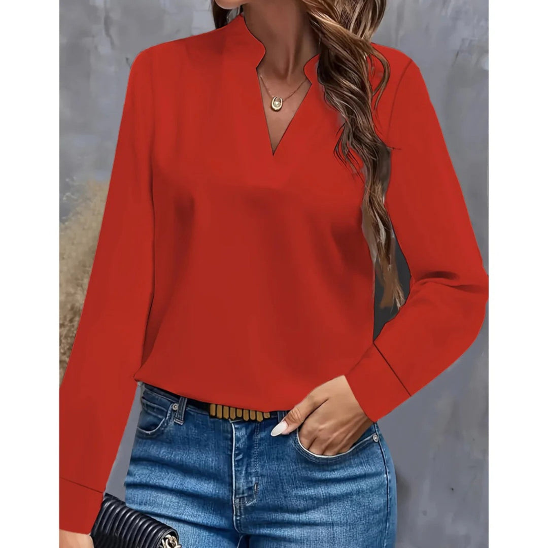 Leona | Lässige Bluse Mit V-ausschnitt Für Damen | Langarm