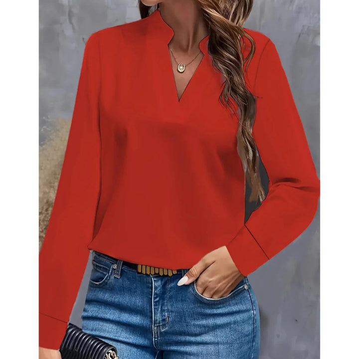 Leona | Lässige Bluse Mit V-ausschnitt Für Damen | Langarm