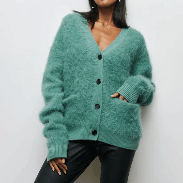 Lässiger Damen-Cardigan Mit Knopfleiste Und V-Ausschnitt | Lange Ärmel