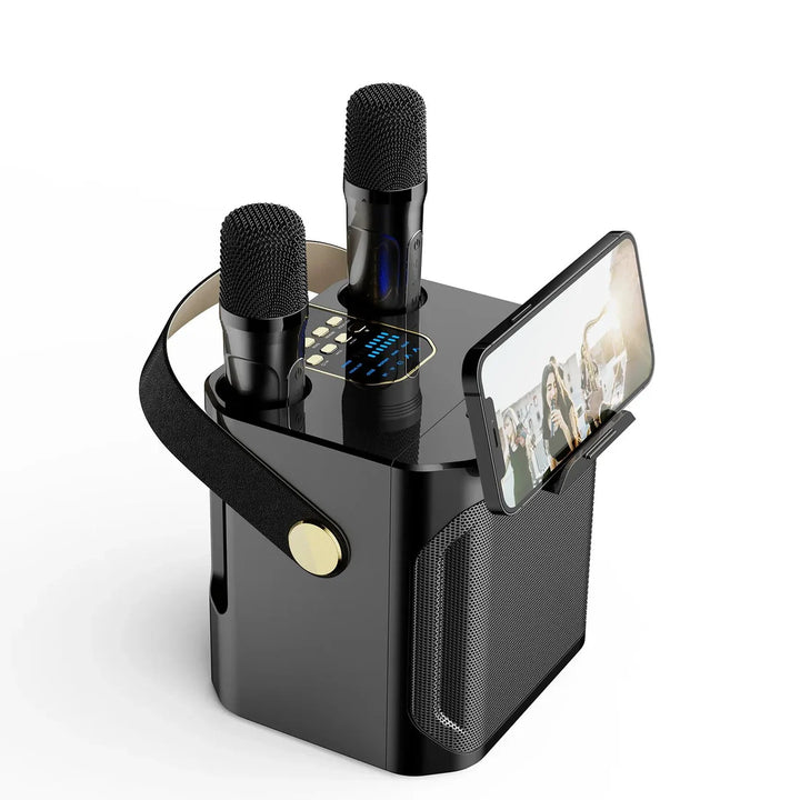 Leistungsstarker Karaoke Bluetooth-Lautsprecher – Tragbare 360° Stereo-Surround-Boombox | Wasserdichter kabelloser Subwoofer mit zwei Mikrofonen