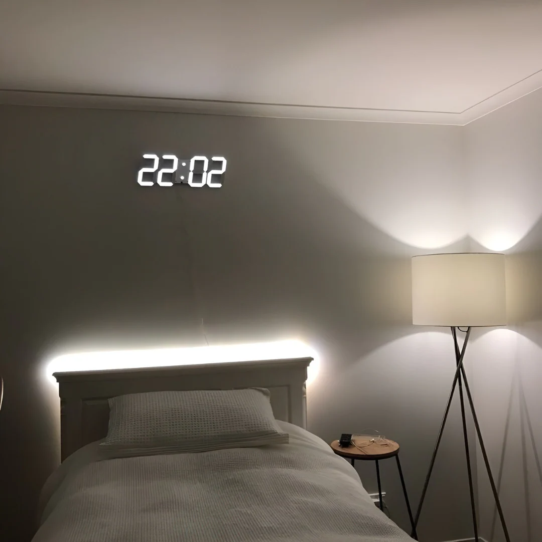 3D LED-Wanduhr – Groß, Dimmbar & mit Anzeige für Zeit, Datum & Temperatur | Moderne Digitaluhr für Wohnzimmer, Büro & Schlafzimmer
