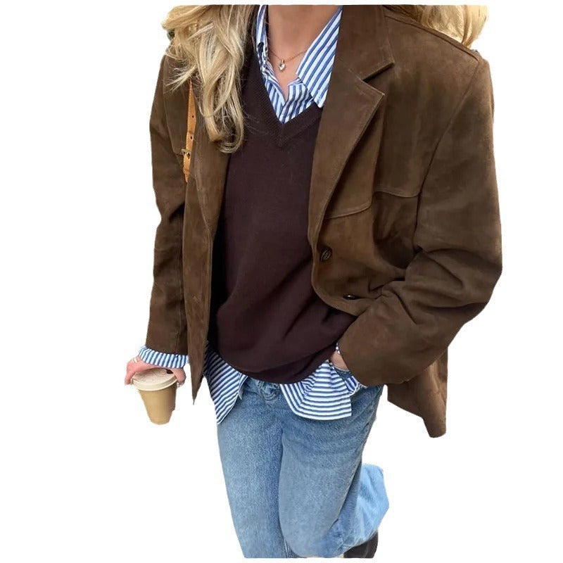 Klassischer Lederblazer Für Damen | Mit Fallendem Revers