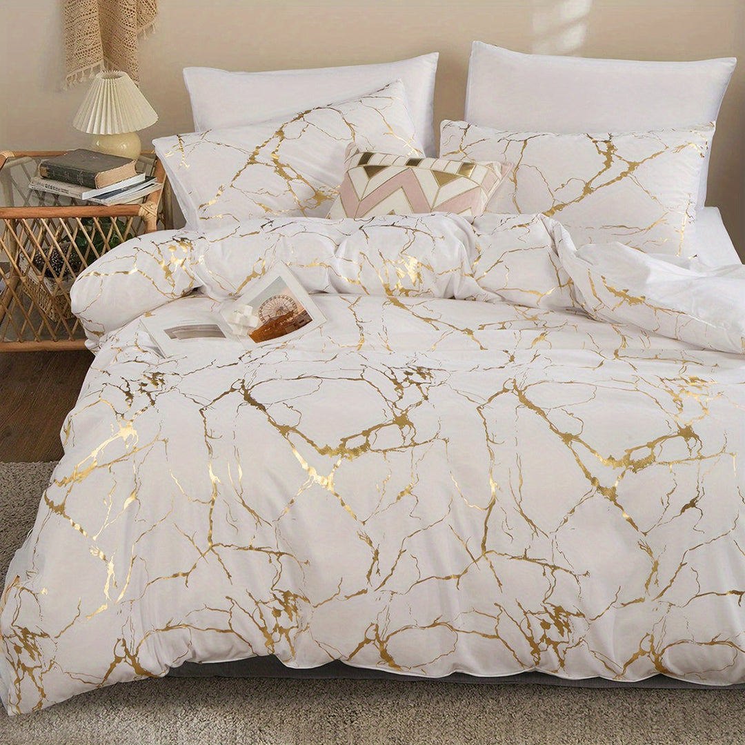 Hot Stamped Marble Quilt Cover and Pillowcase Set