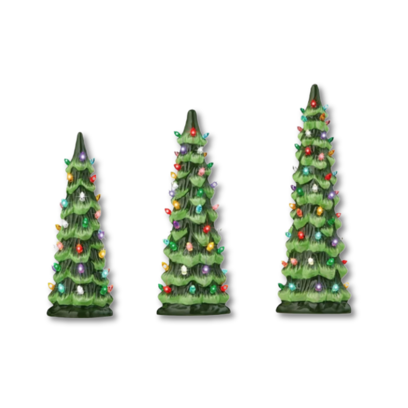 Handbemaltes LED-Weihnachtsbaum-Set mit warmem Leuchten und automatischem Timer