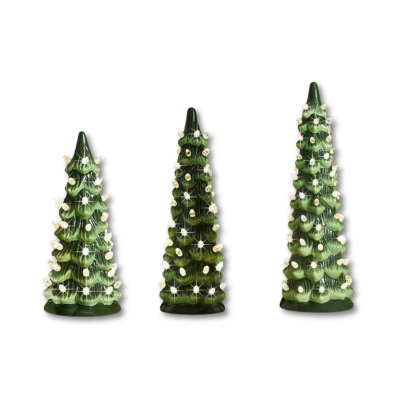 Handbemaltes LED-Weihnachtsbaum-Set mit warmem Leuchten und automatischem Timer