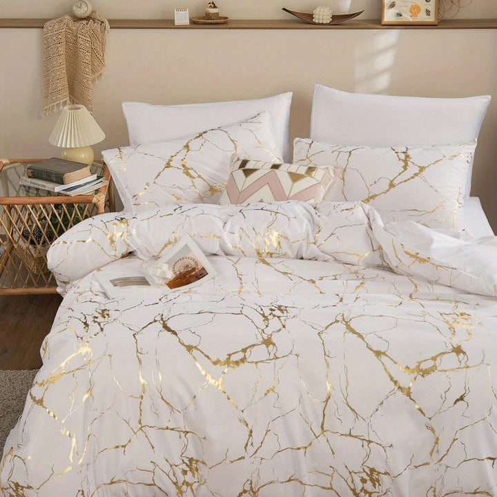 Hot Stamped Marble Quilt Cover and Pillowcase Set