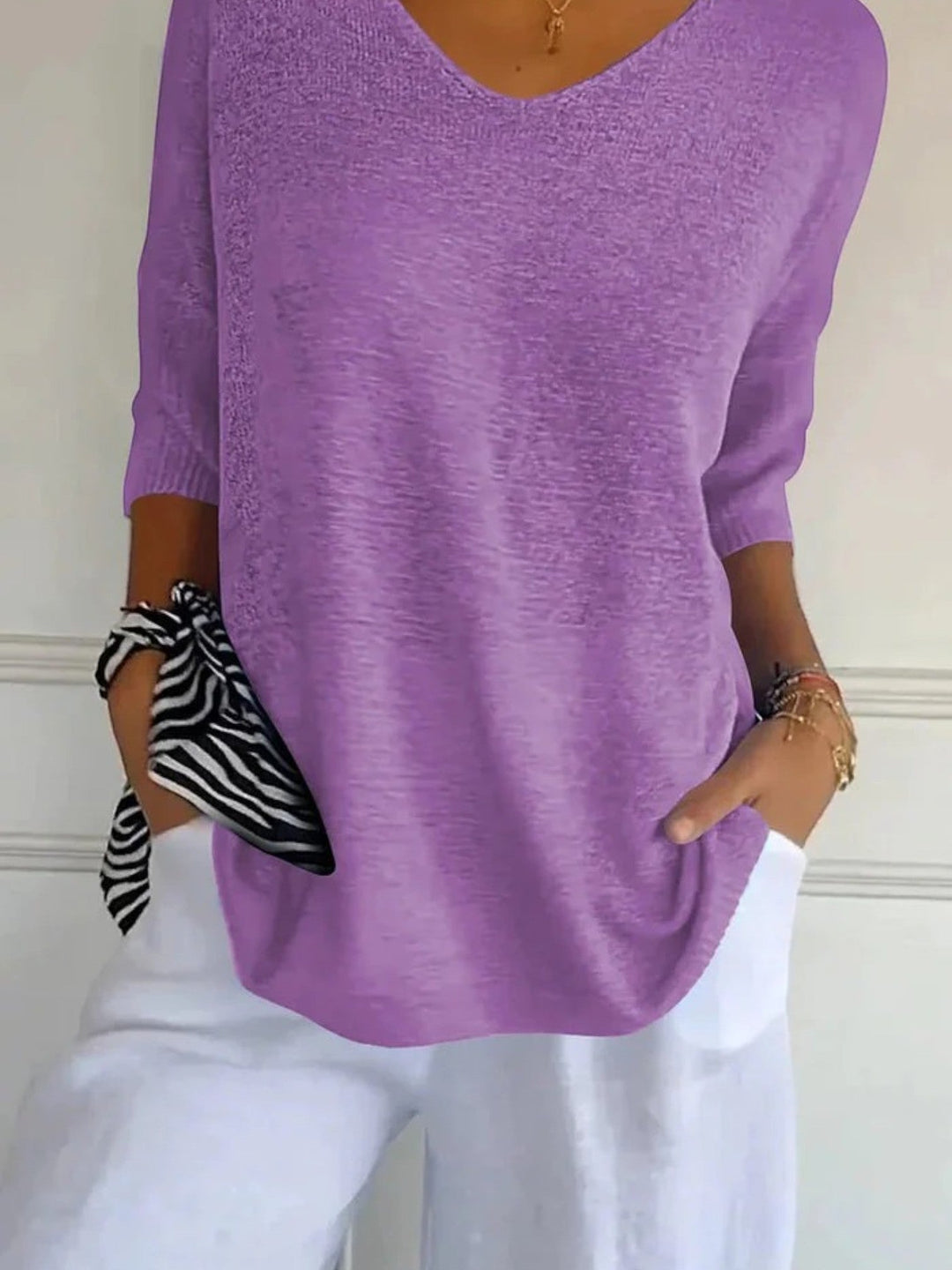 Manon | Bequemes Stricktop Mit V-ausschnitt Für Damen